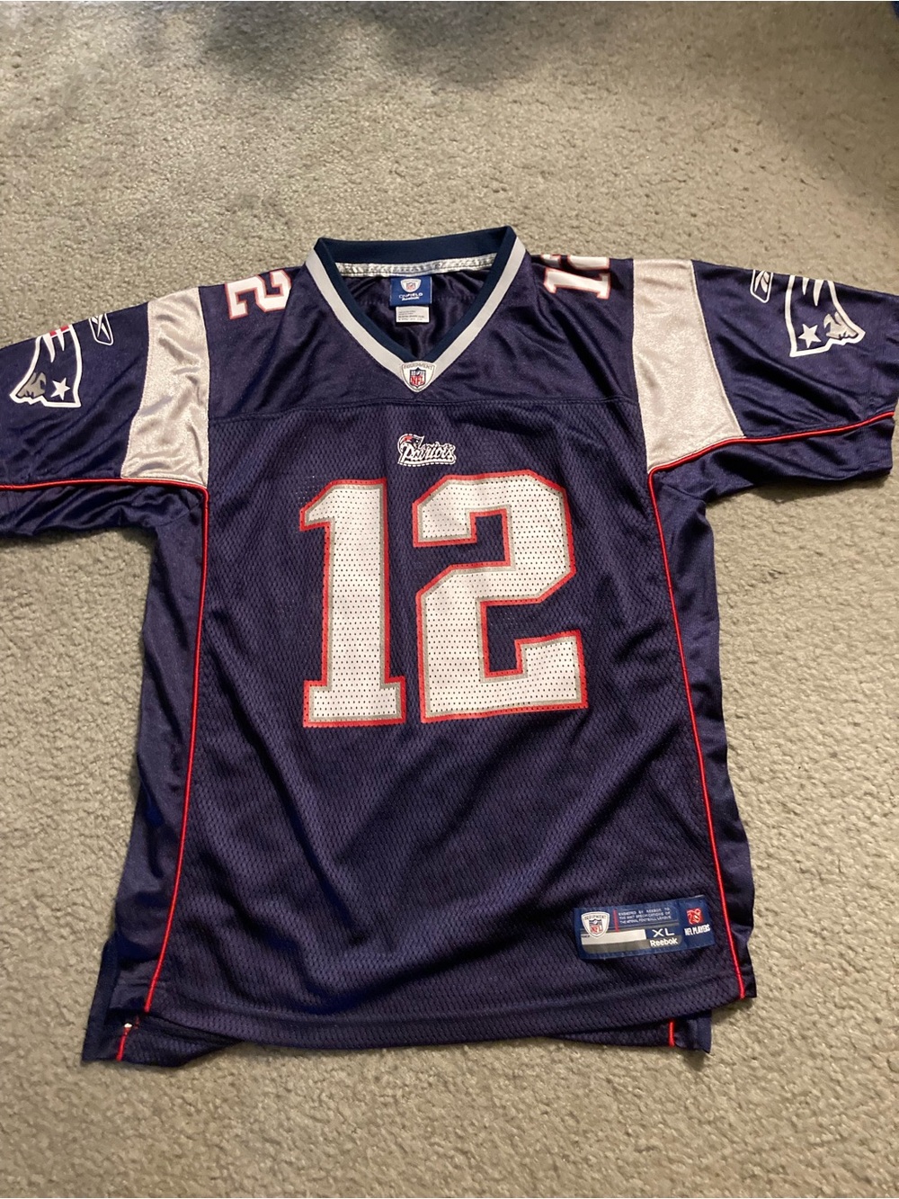 Reebok Navy and White NFL On-Field Jersey # 12 Brady women’s XL